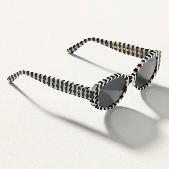 Anthropologie White and Black Polka Dot Oval Sunglasses